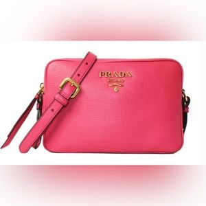 PRADA Prada Peonia Pink Vitello Phenix Leather Double Zip Crossbody